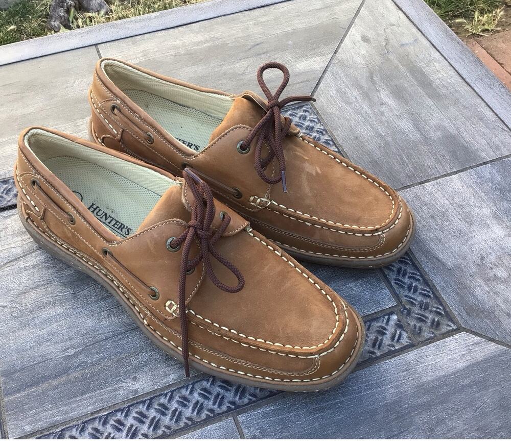 Hunters Bay Leather Suede Lace Up Boat Shoes 9 Nautical Vacation
